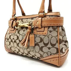 ✨良品✨ COACH コーチ トートバッグ ハンドバッグ ショルダーバッグ シグネチャー フリンジ キャンバス レザー ベージュ 肌色 ブラウン 茶色 ゴールド金具 ユニセックス 男女兼用 メンズ レディース