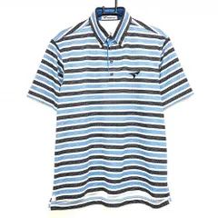 【美品】ツアーステージ 半袖ポロシャツ ブルー×黒×白 ボーダー ボタンダウン メンズ M ゴルフウェア TOURSTAGE