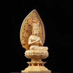 修縁堂】彫刻 仏像 大日如来 座像 木彫り 天然木檜材 仏教工芸品 