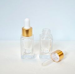 【スクエアスポイトボトルグラス】10ml クリア ゴールド ガラス製 詰替容器 化粧水 コスメ アロマ エッセンシャルオイル 精油 詰替 旅行 おしゃれ 可愛い