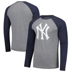 【送料無料】 ファナティクス メンズ Tシャツ トップス Men's Fanatics Heather Gray/Heather Navy New York Yankees Weathered Logo Tri-Blend Raglan Long Sleeve