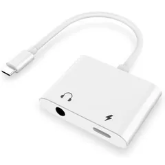 Type-C 2in1 イヤホン変換ケーブル 3極 type-C to 3.5mm オーディオ 音楽・変換 充電 通話対応 ハイレゾ非対応 タイプC イヤホンジャック変換アダプタ 　ホワイト