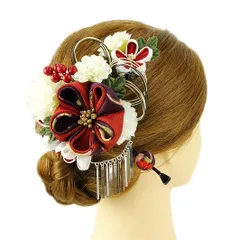 髪飾り 成人式 水引 つまみ細工 赤 振袖 前撮り 袴 花 豪華3点セット 紫 白 ちりめん 玉かんざし ビラ簪 和柄 ヘアアクセ かん No.9-3570