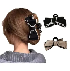 【新着商品】レディース人気シンプルヘアクリップリボン大大きめバンスクリップ黒シンプルヘアアクセサリー髪留め髪飾りヘアアクセ (ブラック)