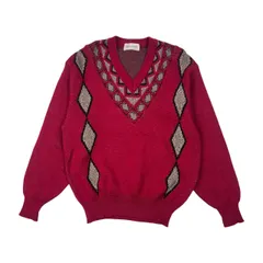 pierre cardin ピエール・カルダン Vネック 長袖 ウール ニット セーター L/レッド メンズ ビンテージのサムネイル
