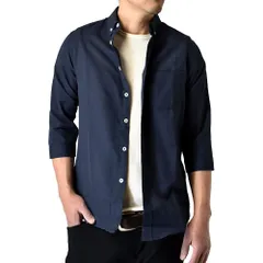 7分袖シャツ メンズ 《ネイビー×ネイビー》 新品 未使用 オックスフォード ボタンダウン TC シンプル 無地 【B6M】【ゆうパケット】 ファッション