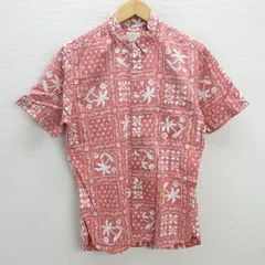 z■ユナイテッドアローズ/UNITED ARROWS B＆Y 半袖BDシャツ ヤシの木【M】赤系/men's/134【中古】■