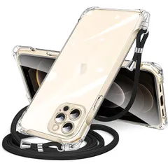 iPhone 14 Pro 用 ケース クリア ショルダー iPhone14pro 用 スマホケース アイフォン14Pro カバー 肩掛け 斜めかけ 縄掛けケース 透明 薄型 軽量 耐衝撃 TPU 携帯ケース 紐付き 斜めがけ 織りストラップ付き ネックス