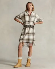 女性 0 ) ポロ Ralph Lauren(ラルフローレン) フリンジ チェック柄シャツ ワンピース
