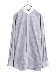 【お得なクーポン配布中!】 90s ポロ ラルフローレン ストライプ 長袖 バンドカラー シャツ メンズ S / オールド 長袖シャツ ノーカラー マチ付き コットン クレリック