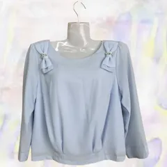 MISCH MASCH　ミッシュマッシュ　ブラウス　ライトブルー　レディース　リボン　シフォン　七分袖　ビジュー　ストーン　フォーマル　サイズ38