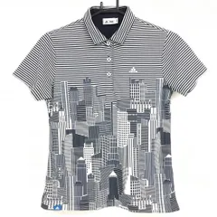 【超美品】アディダス 半袖ポロシャツ ダークネイビー×白 ボーダー ビル柄 レディース M/M ゴルフウェア adidas