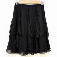 クロエ スカート 絹 フランス製 黒 菊鶴 ジャガード フレア 36 和柄 美
