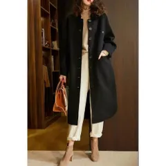 ☆ ブラック ☆ XLサイズ ☆ チェスターコート pmycoat01 チェスターコート レディース ロング コート ラシャコート トレンチコート アウター ジャケット シンプル 無地 折り襟 ステンカラー 通勤 通学 入学式 卒業式 フォーマル 秋 冬