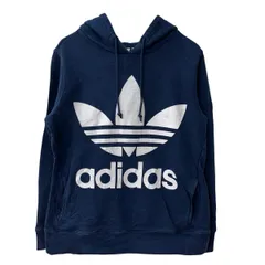 adidas ロゴスウェット パーカー S ネイビー アディダス フーディー プルオーバー プリント トレフォイル 古着卸 アメリカ仕入 a709-6193