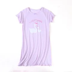 ☆ スワン×パープル ☆ 140cm ☆ キッズ ルームウェア パジャマ ワンピース 女の子 ykmd5153 パジャマ ワンピース キッズ 半袖 ルームワンピース ナイトウェア ルームウェア 部屋着 寝巻 寝間着 女の子 薄手 子供服 子ども服 子供