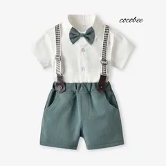 男の子フォーマルセットアップ　お誕生日七五三撮影　子どもフォーマル半袖シャツ短パンサスペンダー付き　面接入園式入学式卒園式卒業式発表会コンクール演奏会