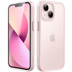 【在庫セール】耐衝撃性ミリタリーグレードの落下防止 6.1インチ つや消しの半透明の背面電話カバー 13 iPhone 指紋防止 マットケース (ピンク) JEDirect