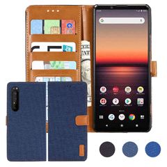 【迅速発送】【 Anrek 】Xperia 1 II/docomo SO-51A / au SOG01 対応 SONY デニム材料 手帳ケース (ダークブルー) ソニー エクスペリア so51a ドコモ Xperia1 ii ケース カバー 手帳型 カード収納