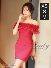 レッド [ON2871-R-2410] 【ANDY/アンディ】 フリル/ オフショル/ 半袖/ ワンカラー/ タイト/ ミニドレス/ キャバドレス/ ナイトドレス