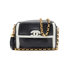 【クーポン付！】CHANEL【シャネル】ココマーク フリンジ付き ビジューチェーンショルダー バイカラー ラムスキン 白×黒（ゴールド金具）ショルダーバッグ ミニショルダーバッグ レディースバッグ レディースバッグ ハイブランド【中古】【送料無料】