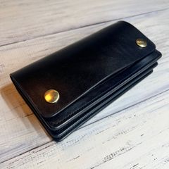 【トラッカーウォレット ロング　3層】 ブラック 本革 universal ゴールド