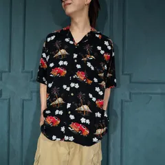 USA VINTAGE after Dark CAR PRINT OPEN COLLAR DESIGN RAYON SHIRT/アメリカ古着車プリントオープンカラーデザインレーヨンシャツ