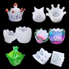収納ケース シリコンモールド ３個セット UVレジン 収納ボックス 王冠形 クラウン ピラミッド形 たまご形 DIY 手作り 収納用 小物入れ ジュエリー入れ 小物収納 置き物 アクセサリー ジュエリー 立体 型 (収納ボックス型)