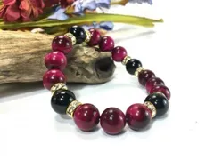 パワーストーン ブレスレット ピンクタイガーアイ オニキス 12mm  （ゴールド）メンズ・レディース　男性・女性　数珠ブレス　開運 ハンドメイド  [I]