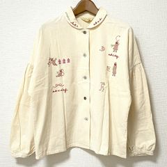 NON NO ノンノ コットン リネン ブラウス カフェ巡り刺繍 38 - メルカリ
