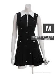 M ブラック AOC-3954 [AOC3954-BE-S250709]【an /アン】 襟付き/ ワンカラー/ ビジューボタン/ シンプル/ ポケットデザイン/ プリーツ/ フレア/ ノースリーブ/ ミニドレス/ キャバドレス