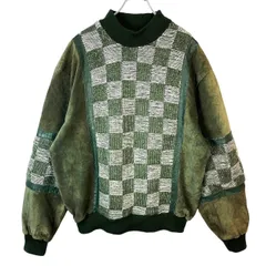 ブラックストーンBlack Stoneプルオーバーレザージャケット本革リアルレザー切り替えデザイン3Dニットセーターハイネック肩ファスナー緑グリーン白ホワイトフェード格子柄チェック市松模様y2kレトロvintageヴィンテージ41102