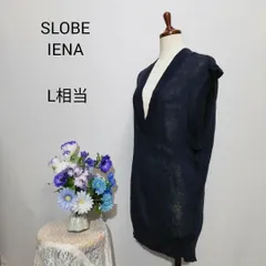 【送料無料】　スローブイエナ　極上美品　透け感有り　半袖ニット　ネイビー色系　L相当