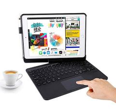 iPad6/iPad5/Air2_ブラック 360度回転 iPad6 iPad5 iPad Air2 キーボード ケース タッチパット搭載 マウス機能 バックライト付き オートスリープ機能 丸型キー 折畳み iPad 第6世代 第5世代 9.7インチ カバー