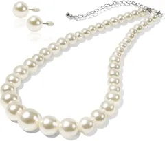 LunArts パールネックレス 1連 イヤリング or ピアス セット 8mm 真珠 冠婚葬祭 結婚式( ホワイト)