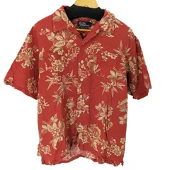 ポロバイラルフローレン Polo by RALPH LAUREN 90s VINTAGE CAMP S/S 総柄 リネン混開襟アロハシャツ メンズ JPN：L 
