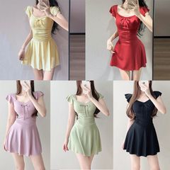 【夏先取り＊フォローで300円OFF】水着 レディース ワンピース スカート風 無地 小清新 スイート スリム シンプル 温泉用 M250613-72