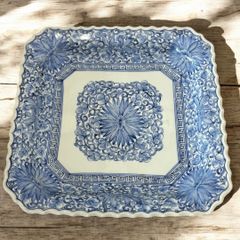 陶磁器古伊万里染付芭蕉文八角皿江戸時代中期〜後期頃完品名品