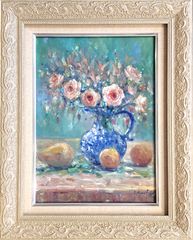 値下げ☆藤井一代 花瓶とバラ 油彩画 - メルカリ
