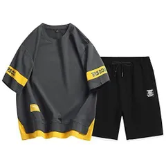 グレー_2XL [チーアン Ｔｉａｎｎ] ジャージ メンズ スウェット 上下セット 夏 セットアップ スポーツウェア 半袖 tシャツ ショートパンツ 吸汗速乾 無地 ランニングウェア 部屋着 トレーニングウェア カジュアル 大きいサイズ グレー 2XL