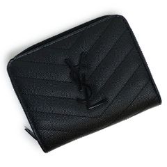 サンローラン モノグラム コンパクト ジップアラウンド ウォレット 二つ折り財布 グレインドプードルエンボスレザー ソーブラック 黒 668288 箱付 SAINT LAURENT（新品・未使用品）