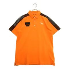 中古 メンズ プーマ PUMA 半袖ポロシャツ L 黒×オレンジ ストレッチ 肩メッシュ