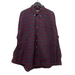 GM739 L.L.Bean エルエルビーン 長袖 ボタンダウン シャツ トップス 羽織り コットン 綿 100% レッド系 チェック柄 総柄 メンズ L