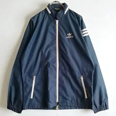 80年代 デサント製 adidas アディダス ADS-200 ナイロンジャケット トレフォイル 刺繍 ネイビー メンズ M 当時物 ヴィンテージ