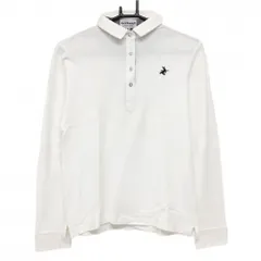 【美品】ジャックバニー 長袖ポロシャツ 白×ネイビー ロゴ刺しゅう レディース 2(L) ゴルフウェア Jack Bunny