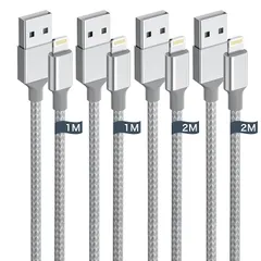 【新品】 iphone 充電ケーブル【1M/2M 各２本正規MFi認証品】ライトニングケーブル 充電器 ケーブル 高速データ転送 最大2.4A急速充電 lightning ナイロン編み 断線防止 超高耐久iPhone14/14 Pro/13/13 Pro/ 0