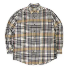 エディーバウアー Eddie Bauer 90s 90年代 フランネルシャツ ワーク レギュラーカラー 白タグ 旧タグ USA ヴィンテージ アメリカ 古着 メンズ シャツ ベージュ系 チェック柄 M【中古】