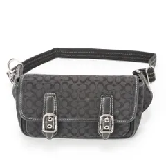 美品 コーチ ミニ シグネチャー キャンバス レザー 2WAY ボディバッグ 斜め掛け ボディ ウエストポーチ ブラック メンズ ESE BF12-4【中古】