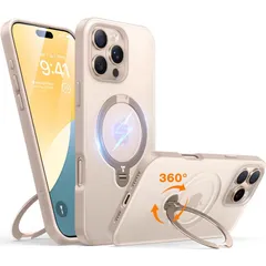 TORRAS iPhone16ProMax ケース ゼンマイ式スタンド 縦横両対応 MagSafe対応 ワイヤレス充電対応 Ostand Spin デザートチタニウム