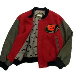 80s ヴィンテージ 希少■TETE HOMME KATOH KAZUTAKA 袖革 スタジャン ハロウィン バーシティジャケット コウモリ メンズ 秋冬物